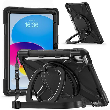 Silicone Hybrid PC Tablet Case with Holder & Shoulder Strap, For iPad 2025 / 2022