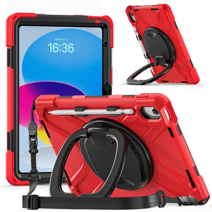 Silicone Hybrid PC Tablet Case with Holder & Shoulder Strap, For iPad 2025 / 2022