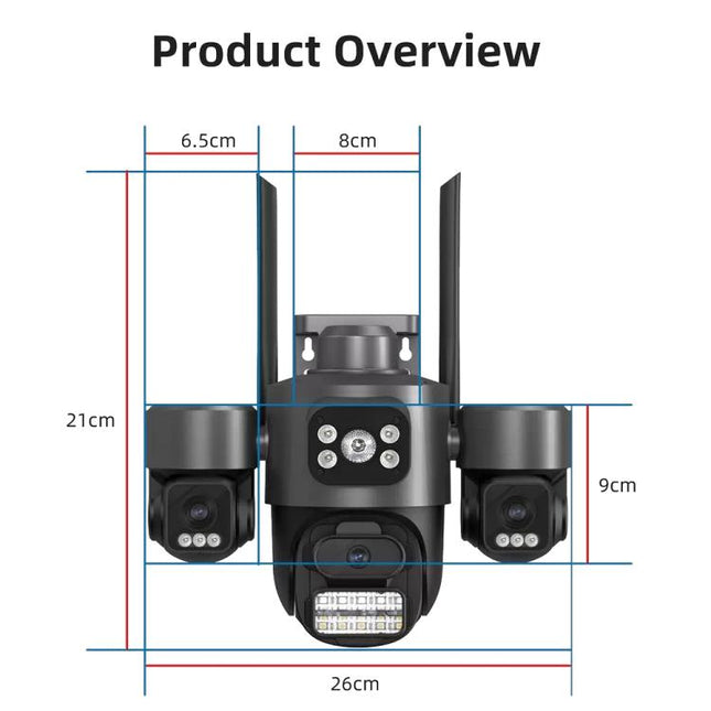 ICSee Triple-Lens 3MP Wireless WiFi Security Camera, Three-Screen Panoramic PTZ IP Camera with Full-Color Night Vision, US Plug, EU Plug