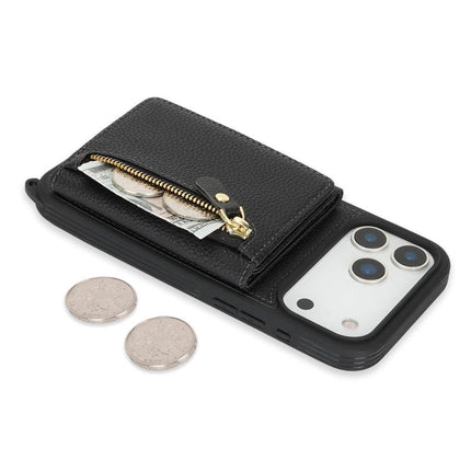 Crossbody Zipper Wallet Ring Holder Litchi Leather Phone Case, For iPhone 17 Pro Max, For iPhone 17 Pro, For iPhone Air