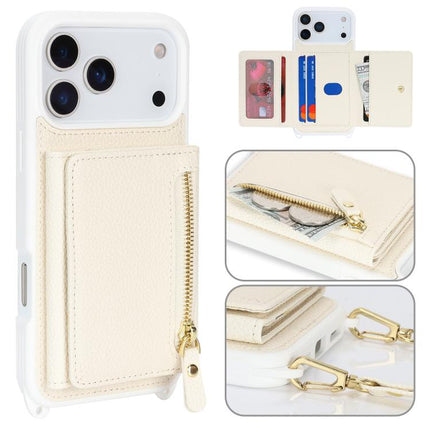 Crossbody Zipper Wallet Ring Holder Litchi Leather Phone Case, For iPhone 17 Pro Max, For iPhone 17 Pro, For iPhone Air