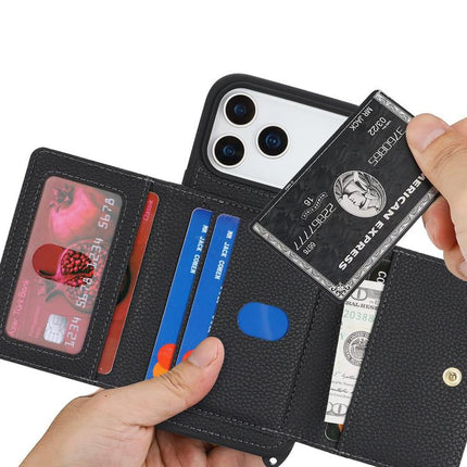 Crossbody Zipper Wallet Ring Holder Litchi Leather Phone Case, For iPhone 17 Pro Max, For iPhone 17 Pro, For iPhone Air