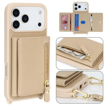 Crossbody Zipper Wallet Ring Holder Litchi Leather Phone Case, For iPhone 17 Pro Max, For iPhone 17 Pro, For iPhone Air