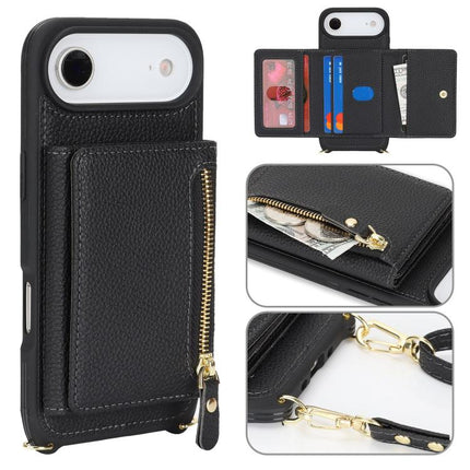 Crossbody Zipper Wallet Ring Holder Litchi Leather Phone Case, For iPhone 17 Pro Max, For iPhone 17 Pro, For iPhone Air