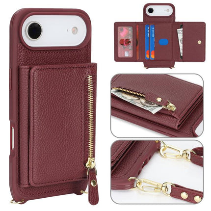 Crossbody Zipper Wallet Ring Holder Litchi Leather Phone Case, For iPhone 17 Pro Max, For iPhone 17 Pro, For iPhone Air