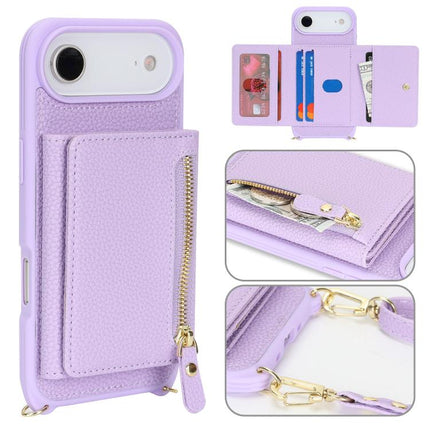 Crossbody Zipper Wallet Ring Holder Litchi Leather Phone Case, For iPhone 17 Pro Max, For iPhone 17 Pro, For iPhone Air