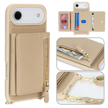 Crossbody Zipper Wallet Ring Holder Litchi Leather Phone Case, For iPhone 17 Pro Max, For iPhone 17 Pro, For iPhone Air