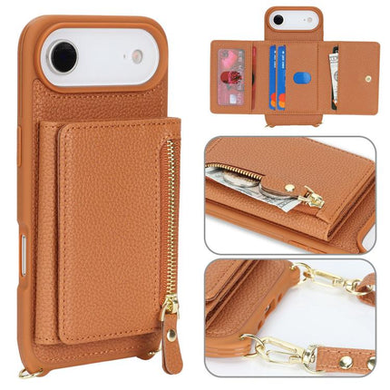 Crossbody Zipper Wallet Ring Holder Litchi Leather Phone Case, For iPhone 17 Pro Max, For iPhone 17 Pro, For iPhone Air