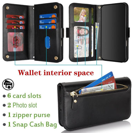 Crossbody Front Zipper Multi-Card Wallet Bag Vegan Leather Phone Case, For iPhone 17 Pro Max, For iPhone 17 Pro, For iPhone 17, For iPhone Air