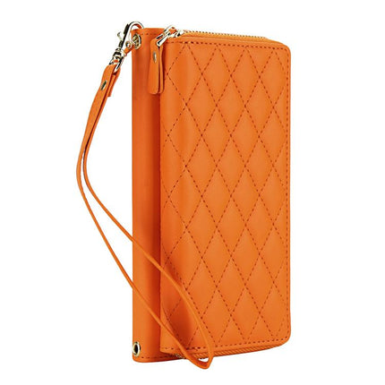 Crossbody Diamond Lattice Zipper Wallet RFID Vegan Leather Phone Case, For iPhone 17 Pro Max, For iPhone 17 Pro