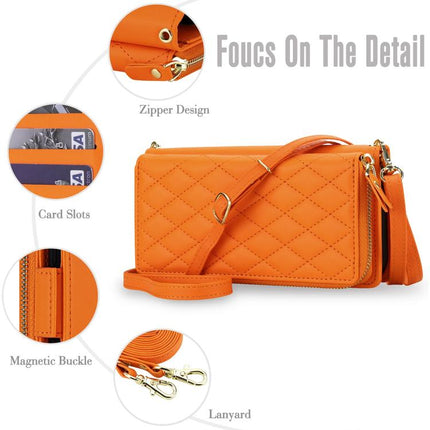 Crossbody Diamond Lattice Zipper Wallet RFID Vegan Leather Phone Case, For iPhone 17 Pro Max, For iPhone 17 Pro