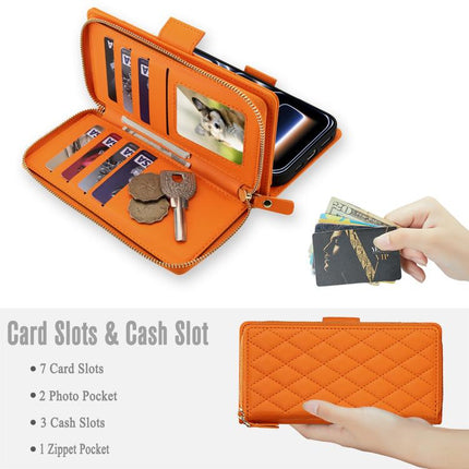 Crossbody Diamond Lattice Zipper Wallet RFID Vegan Leather Phone Case, For iPhone 17 Pro Max, For iPhone 17 Pro