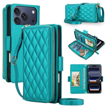 Crossbody Diamond Lattice Zipper Wallet RFID Vegan Leather Phone Case, For iPhone 17 Pro Max, For iPhone 17 Pro