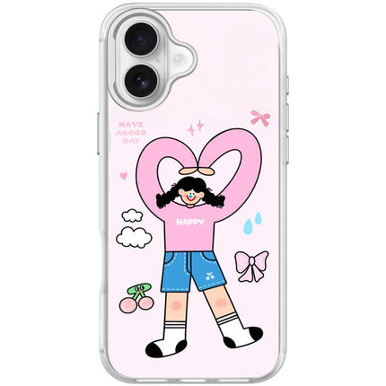 Adorable Double Ponytail Heart Girl Pattern Magnetic Phone Case, For iPhone 17 Pro Max, For iPhone 17 Pro, For iPhone 17, For iPhone Air