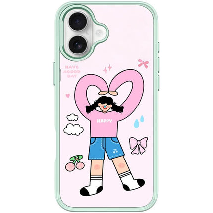 Adorable Double Ponytail Heart Girl Pattern Magnetic Phone Case, For iPhone 17 Pro Max, For iPhone 17 Pro, For iPhone 17, For iPhone Air