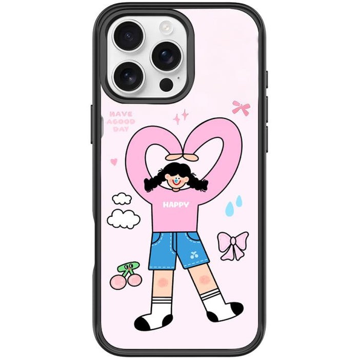 Adorable Double Ponytail Heart Girl Pattern Magnetic Phone Case, For iPhone 16 Pro Max, For iPhone 16 Pro, For iPhone 16 Plus, For iPhone 16