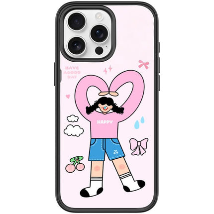 Adorable Double Ponytail Heart Girl Pattern Magnetic Phone Case, For iPhone 15 Pro Max, For iPhone 15 Pro