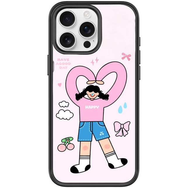 Adorable Double Ponytail Heart Girl Pattern Magnetic Phone Case, For iPhone 15 Pro Max, For iPhone 15 Pro