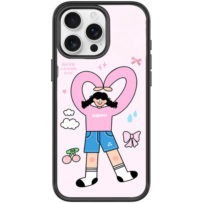 Adorable Double Ponytail Heart Girl Pattern Magnetic Phone Case, For iPhone 15 Pro Max, For iPhone 15 Pro