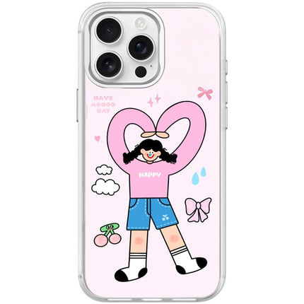 Adorable Double Ponytail Heart Girl Pattern Magnetic Phone Case, For iPhone 15 Pro Max, For iPhone 15 Pro