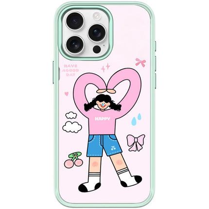 Adorable Double Ponytail Heart Girl Pattern Magnetic Phone Case, For iPhone 15 Pro Max, For iPhone 15 Pro
