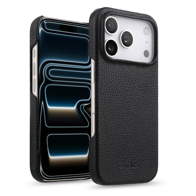 melkco Litchi Texture Magnetic Half Coverage Genuine Leather Phone Case, For iPhone 17 Pro Max, For iPhone 17 Pro, For iPhone 17