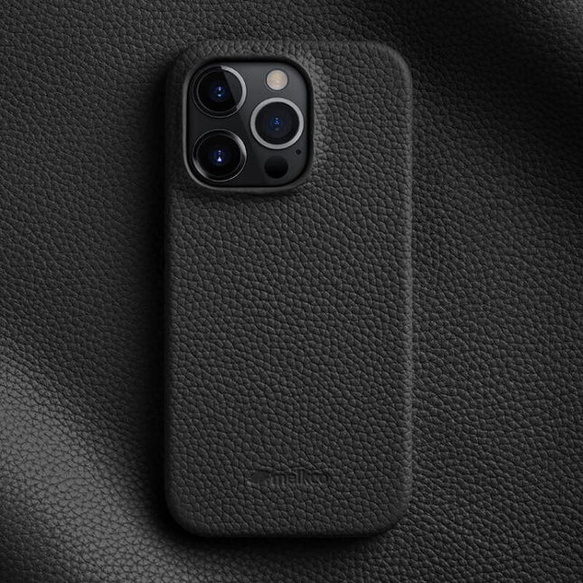 melkco Litchi Texture Magnetic Half Coverage Genuine Leather Phone Case, For iPhone 14 Pro Max