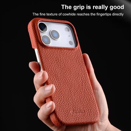 melkco Litchi Texture Magnetic Half Coverage Genuine Leather Phone Case, For iPhone 17e / 16e, For iPhone 17 Pro Max, For iPhone 17 Pro