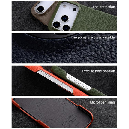 melkco Litchi Texture Magnetic Half Coverage Genuine Leather Phone Case, For iPhone 17, For iPhone Air, For iPhone 16 Pro Max
