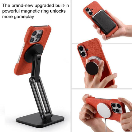 melkco Litchi Texture Magnetic Half Coverage Genuine Leather Phone Case, For iPhone 16 Pro, For iPhone 16, For iPhone 15 Pro Max