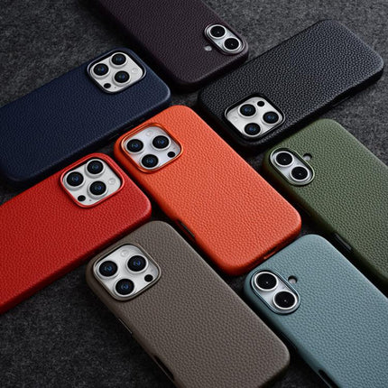 melkco Litchi Texture Magnetic Full Coverage Genuine Leather Phone Case, For iPhone 16 Pro Max, For iPhone 16 Pro, For iPhone 16 Plus