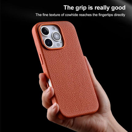 melkco Litchi Texture Magnetic Full Coverage Genuine Leather Phone Case, For iPhone 16