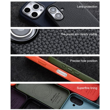 melkco Litchi Texture Magnetic Full Coverage Genuine Leather Phone Case, For iPhone 16