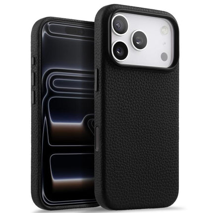 melkco Litchi Texture Magnetic Full Coverage Genuine Leather Phone Case with AI Button, For iPhone 17 Pro Max, For iPhone 17 Pro