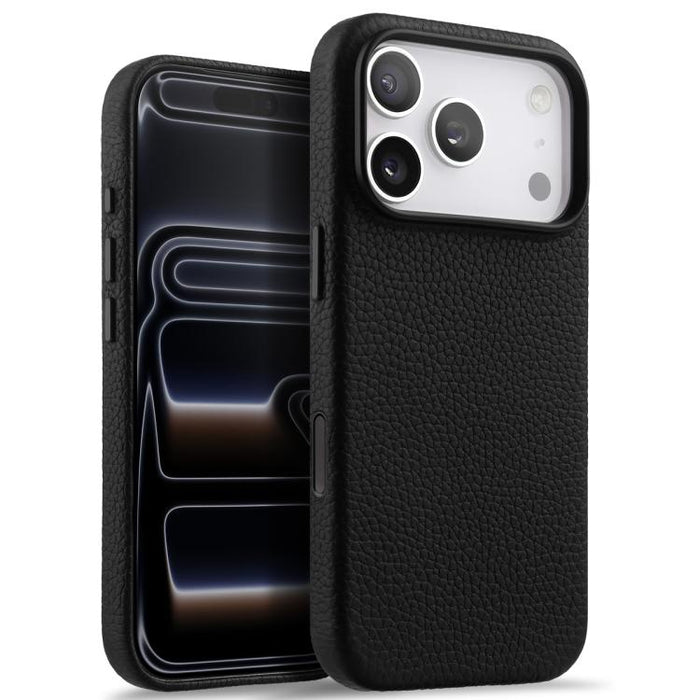melkco Litchi Texture Magnetic Full Coverage Genuine Leather Phone Case with AI Button, For iPhone 17 Pro Max, For iPhone 17 Pro