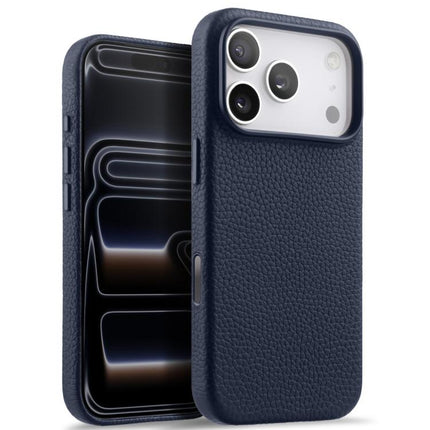 melkco Litchi Texture Magnetic Full Coverage Genuine Leather Phone Case with AI Button, For iPhone 17 Pro Max, For iPhone 17 Pro