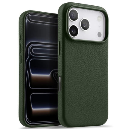 melkco Litchi Texture Magnetic Full Coverage Genuine Leather Phone Case with AI Button, For iPhone 17 Pro Max, For iPhone 17 Pro