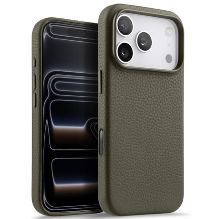 melkco Litchi Texture Magnetic Full Coverage Genuine Leather Phone Case with AI Button, For iPhone 17 Pro Max, For iPhone 17 Pro