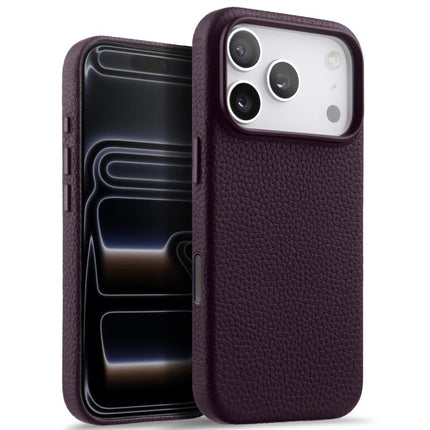 melkco Litchi Texture Magnetic Full Coverage Genuine Leather Phone Case with AI Button, For iPhone 17 Pro Max, For iPhone 17 Pro
