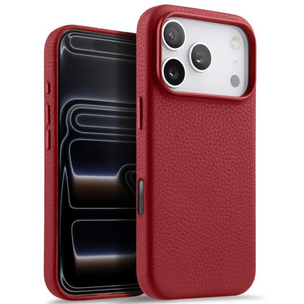 melkco Litchi Texture Magnetic Full Coverage Genuine Leather Phone Case with AI Button, For iPhone 17 Pro Max, For iPhone 17 Pro