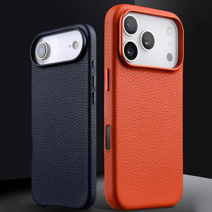 melkco Litchi Texture Magnetic Full Coverage Genuine Leather Phone Case with AI Button, For iPhone 17 Pro Max, For iPhone 17 Pro