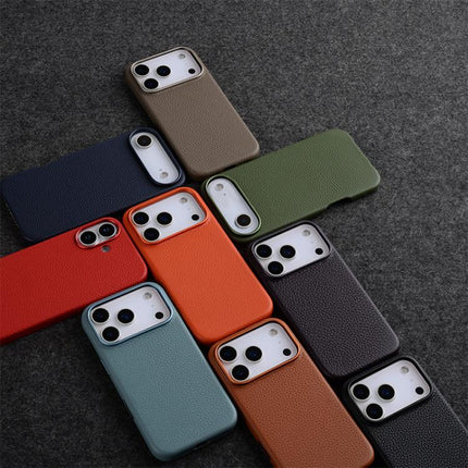 melkco Litchi Texture Magnetic Full Coverage Genuine Leather Phone Case with AI Button, For iPhone 17 Pro Max, For iPhone 17 Pro