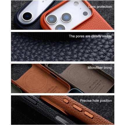 melkco Litchi Texture Magnetic Full Coverage Genuine Leather Phone Case with AI Button, For iPhone 17 Pro Max, For iPhone 17 Pro