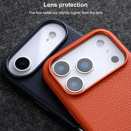melkco Litchi Texture Magnetic Full Coverage Genuine Leather Phone Case with AI Button, For iPhone 17 Pro Max, For iPhone 17 Pro
