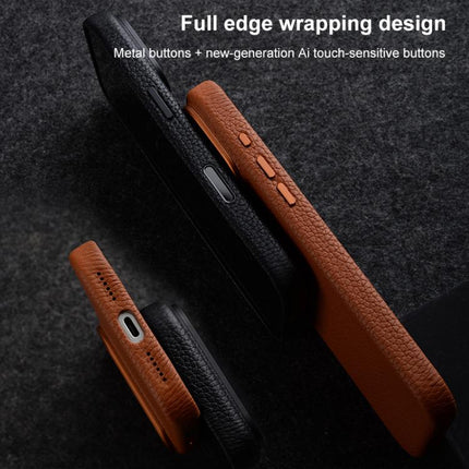 melkco Litchi Texture Magnetic Full Coverage Genuine Leather Phone Case with AI Button, For iPhone 17 Pro Max, For iPhone 17 Pro