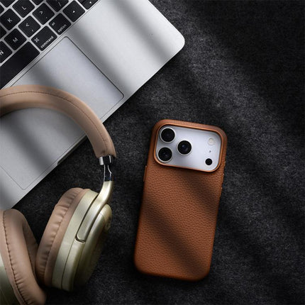 melkco Litchi Texture Magnetic Full Coverage Genuine Leather Phone Case with AI Button, For iPhone 17 Pro Max, For iPhone 17 Pro