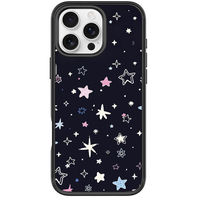 Black Background Colorful Stars Pattern Magnetic Phone Case, For iPhone 16 Pro Max, For iPhone 16 Pro, For iPhone 16 Plus, For iPhone 16