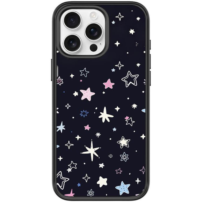 Black Background Colorful Stars Pattern Magnetic Phone Case, For iPhone 15 Pro Max, For iPhone 15 Pro