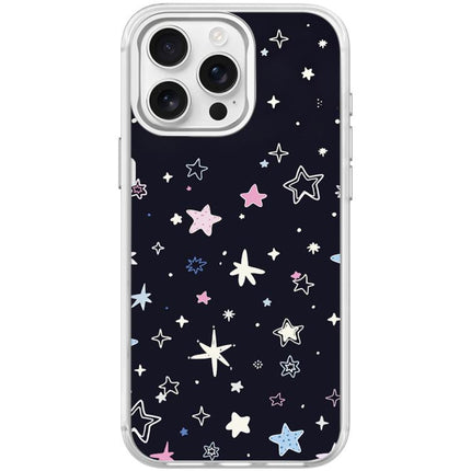 Black Background Colorful Stars Pattern Magnetic Phone Case, For iPhone 15 Pro Max, For iPhone 15 Pro