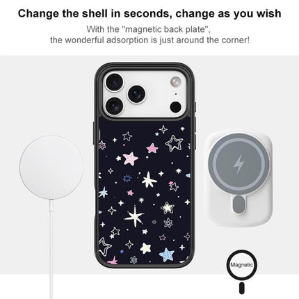 Black Background Colorful Stars Pattern Magnetic Phone Case, For iPhone 15 Pro Max, For iPhone 15 Pro
